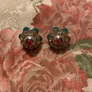 Mint Green Pink Rose Earrings